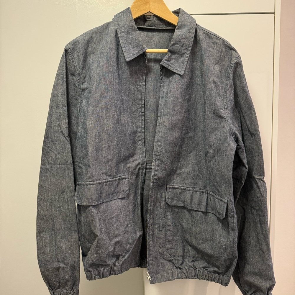APC denim look linen / cotton bomber collared jacket